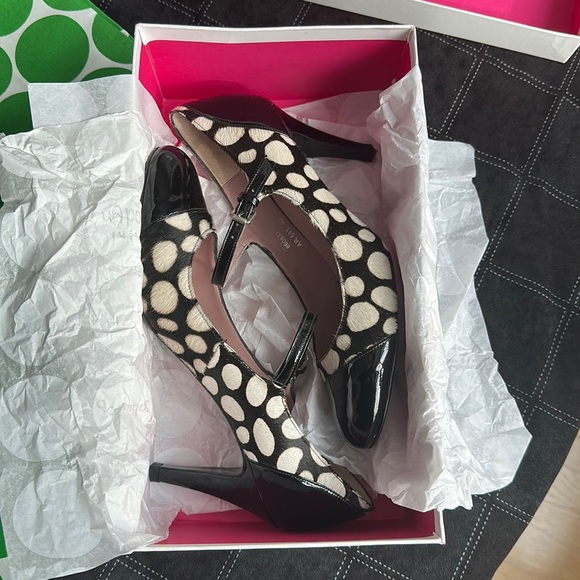 BODEN Patent Leather Heels Dalmatian print Calf Hair Black White Size 40 - Picture 14 of 14